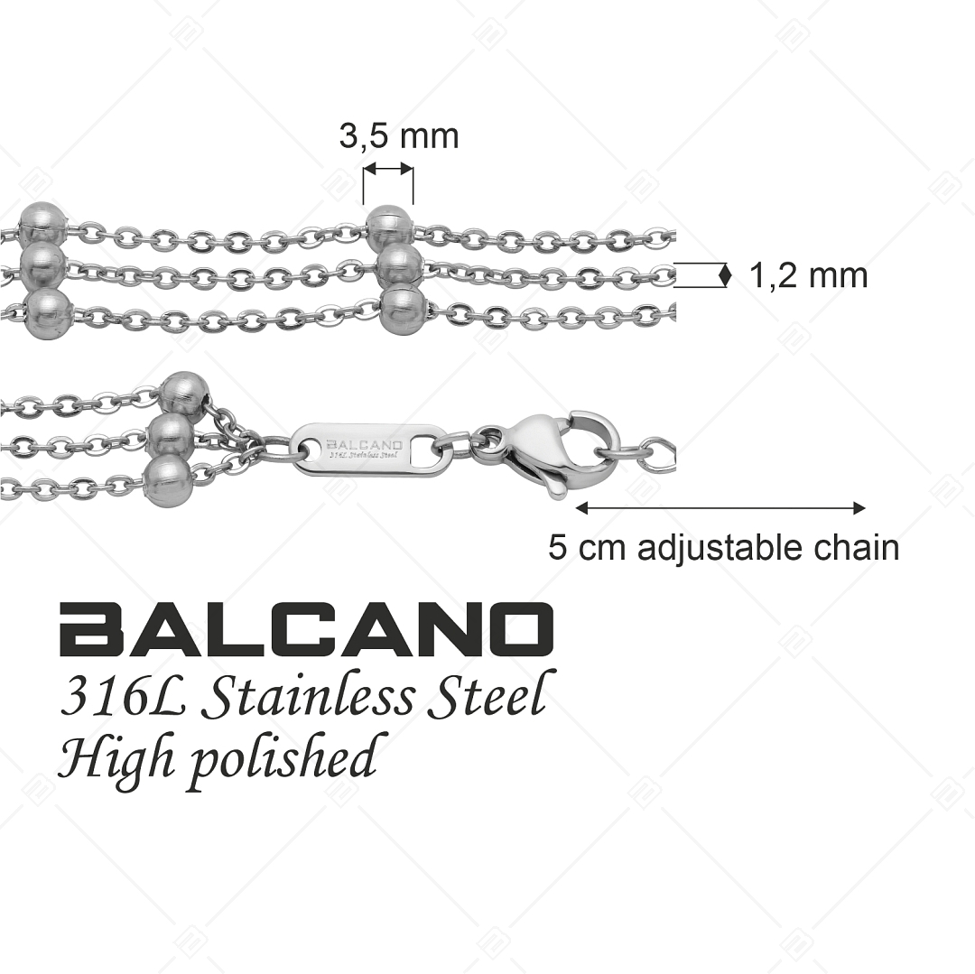 BALCANO - Beaded Cable / Nemesacél bogyós lapított többsoros anker nyaklánc magasfényű polírozással (341259BC97)