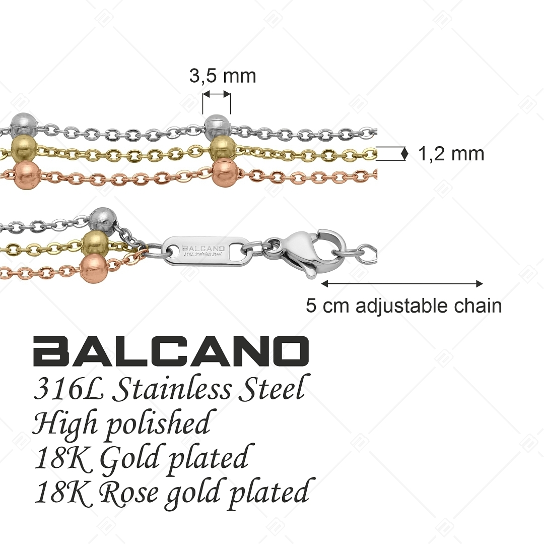 BALCANO - Beaded Cable /  Nemesacél bogyós lapított többsoros anker nyaklánc három színben (341259BC99)