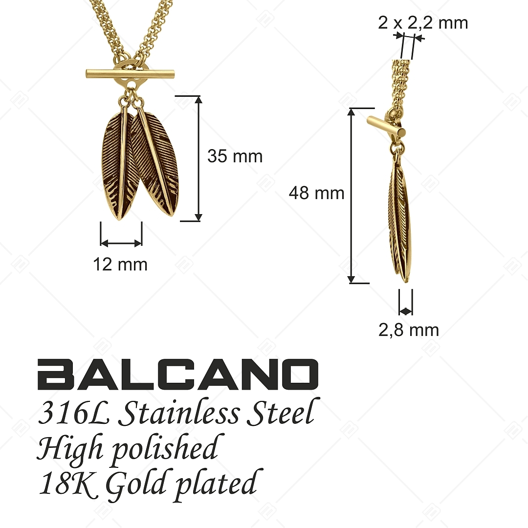 BALCANO - Pluma / Két toll nemesacél medál dupla soros belcher nyaklánccal, 18K arany bevonattal (341274BC88)