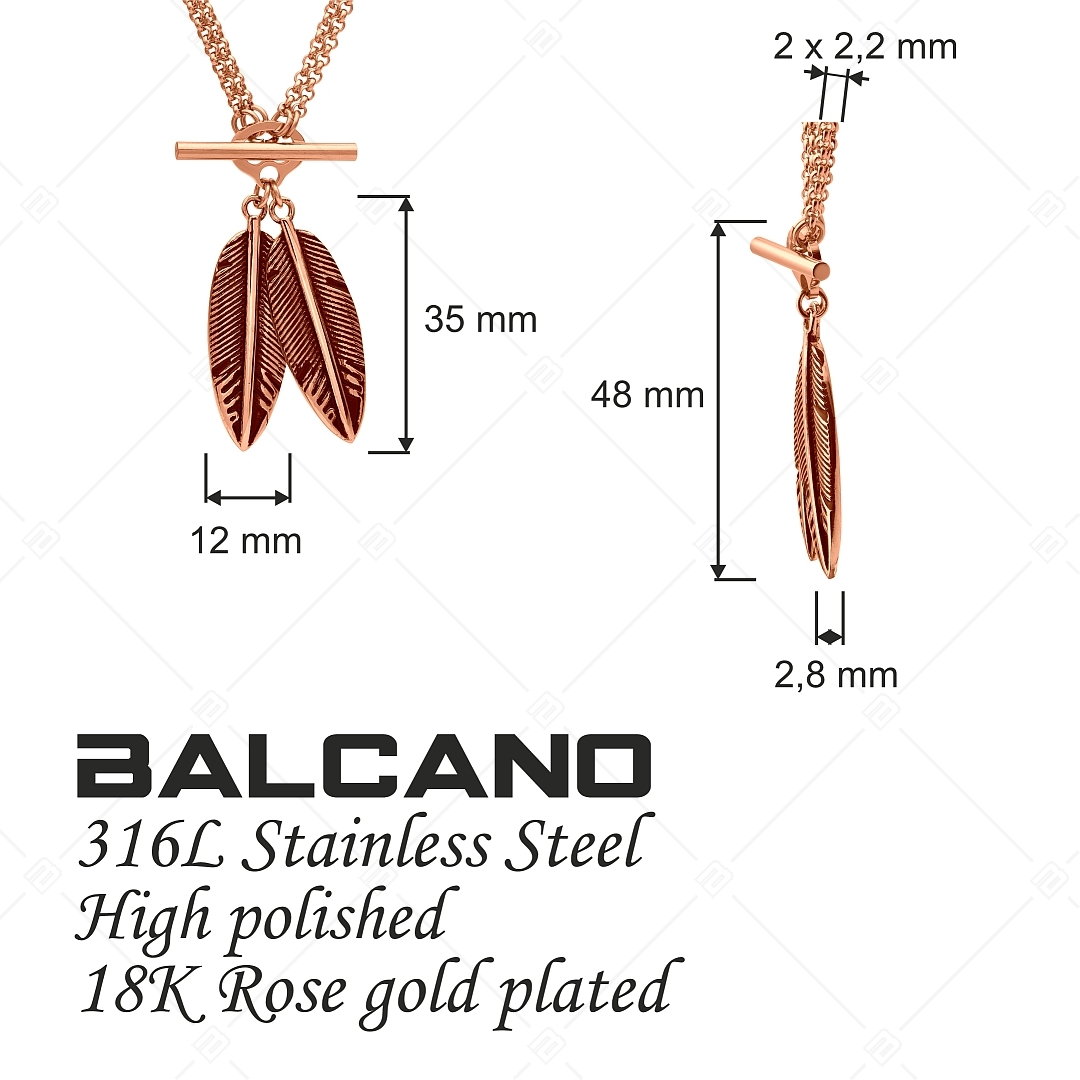 BALCANO - Pluma / Két toll nemesacél medál dupla soros belcher nyaklánccal, 18K rozé arany bevonattal (341274BC96)