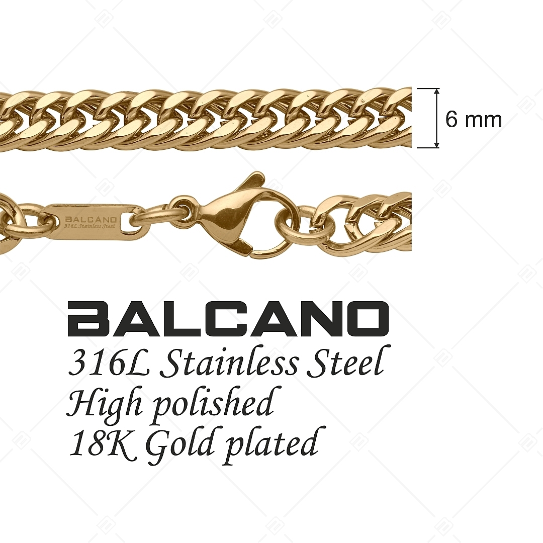 BALCANO - Double Curb / Nemesacél dupla pancer nyaklánc 18K arany bevonattal - 6 mm (341288BC88)