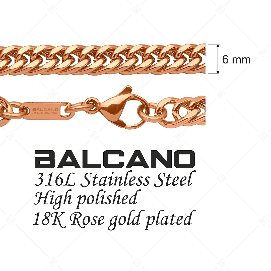BALCANO - Double Curb / Nemesacél dupla pancer nyaklánc 18K rozé arany bevonattal - 6 mm (341288BC96)