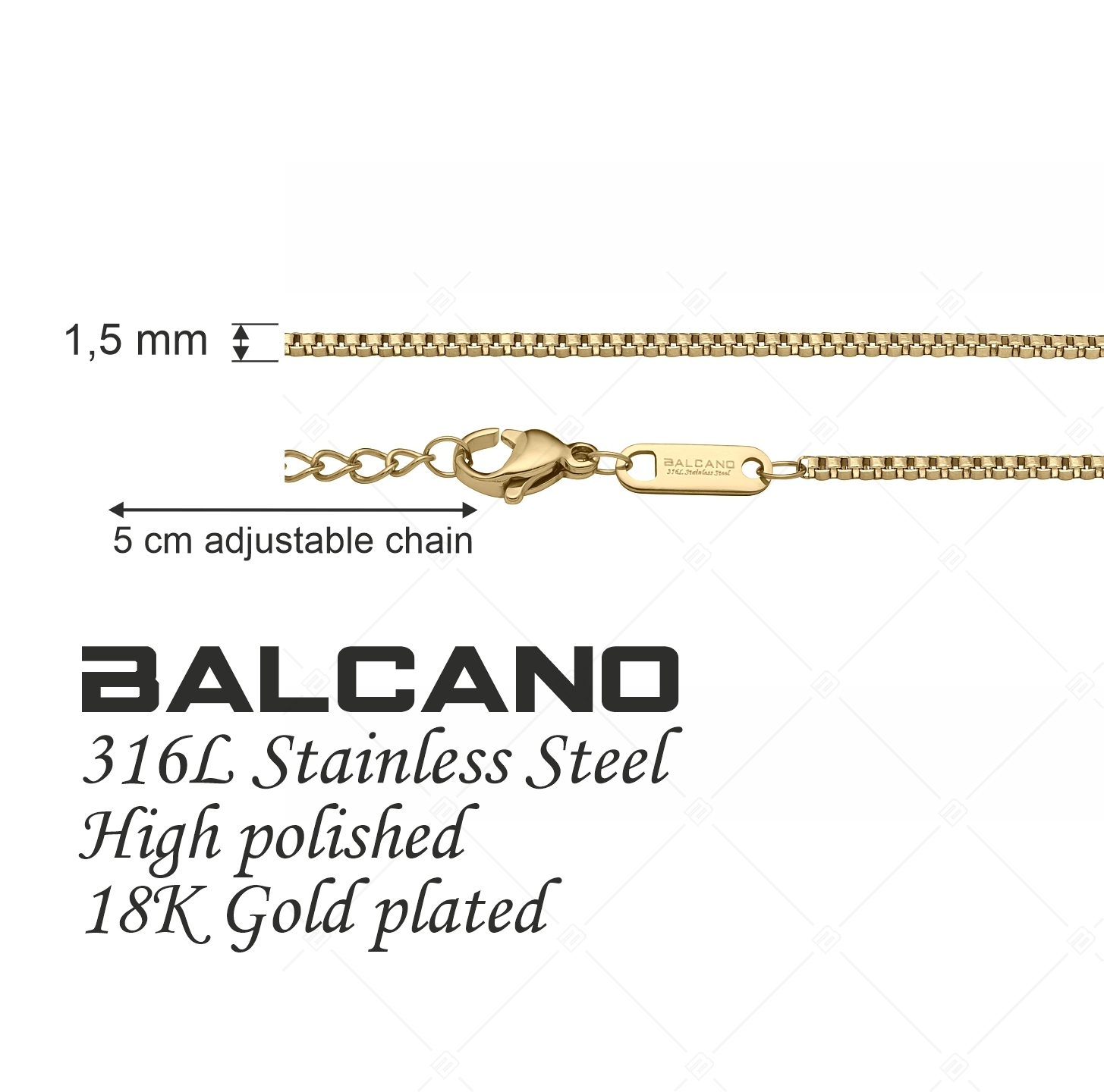 BALCANO - Venetian / Nemesacél velencei kocka nyaklánc 18K arany bevonattal - 1,5 mm (341292BC88)