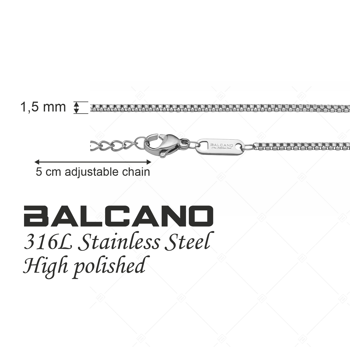 BALCANO - Venetian / Nemesacél velencei kocka nyaklánc magasfényű polírozással - 1,5 mm (341292BC97)