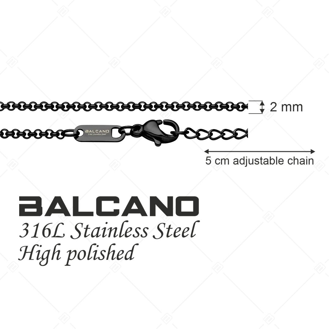 BALCANO - Belcher / Nemesacél roló lánc típusú nyaklánc fekete PVD bevonattal - 2 mm (341303BC11)