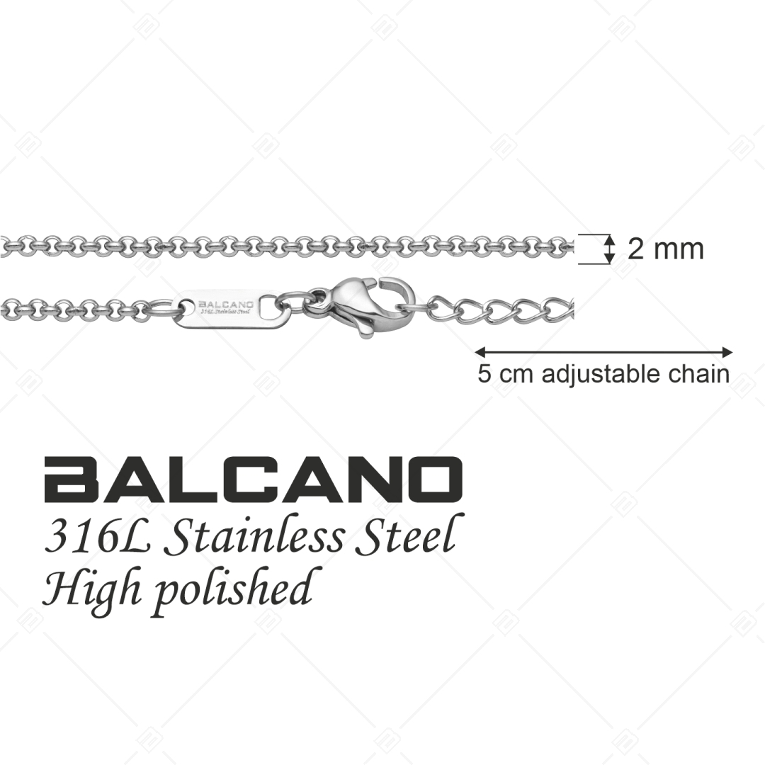 BALCANO - Belcher / Nemesacél roló lánc típusú nyaklánc magasfényű polírozással - 2 mm (341303BC97)