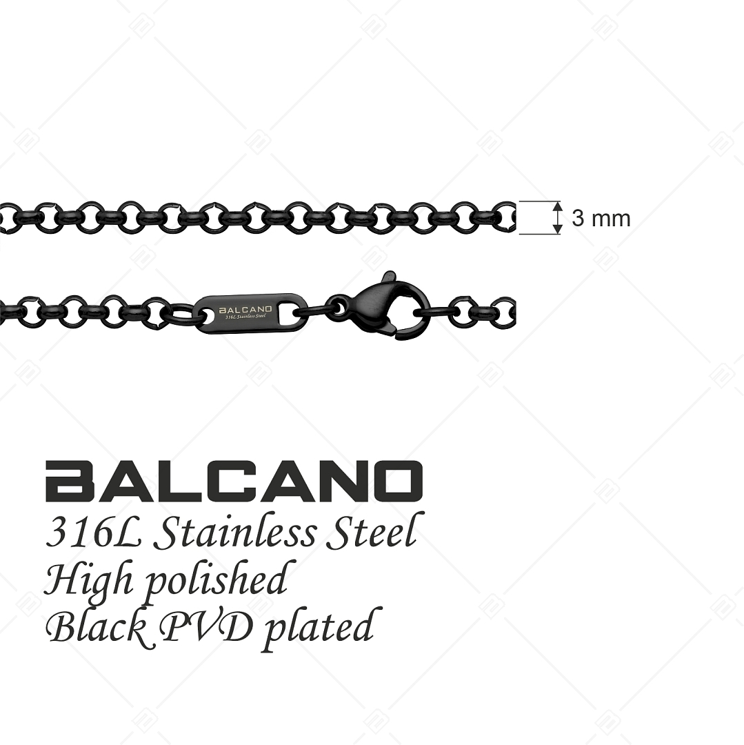 BALCANO - Belcher / Nemesacél roló lánc típusú nyaklánc fekete PVD bevonattal - 3 mm (341305BC11)