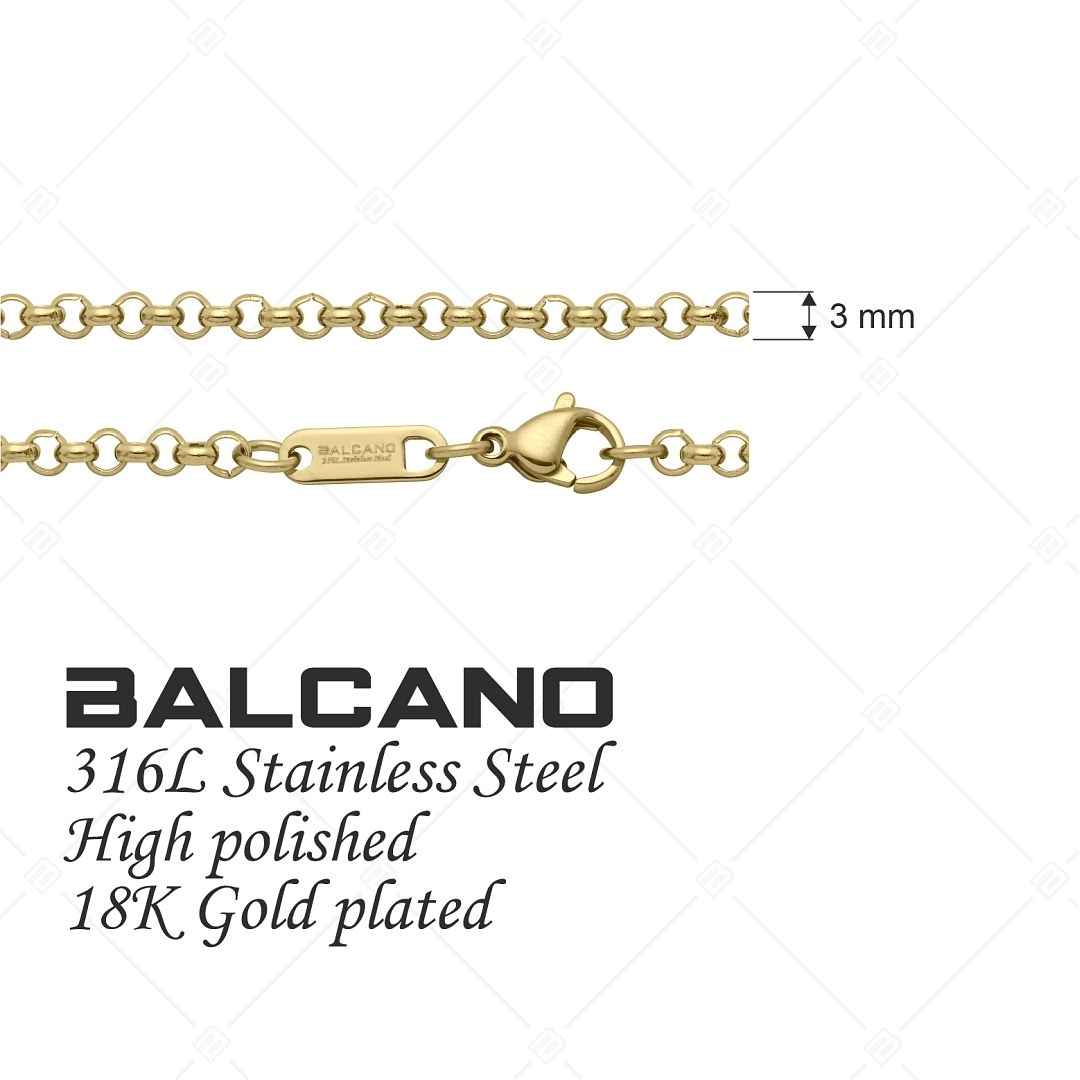 BALCANO - Belcher / Nemesacél roló lánc típusú nyaklánc 18K arany bevonattal - 3 mm (341305BC88)