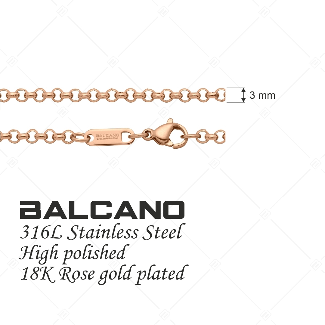 BALCANO - Belcher / Nemesacél roló lánc típusú nyaklánc 18K rozé arany bevonattal - 3 mm (341305BC96)