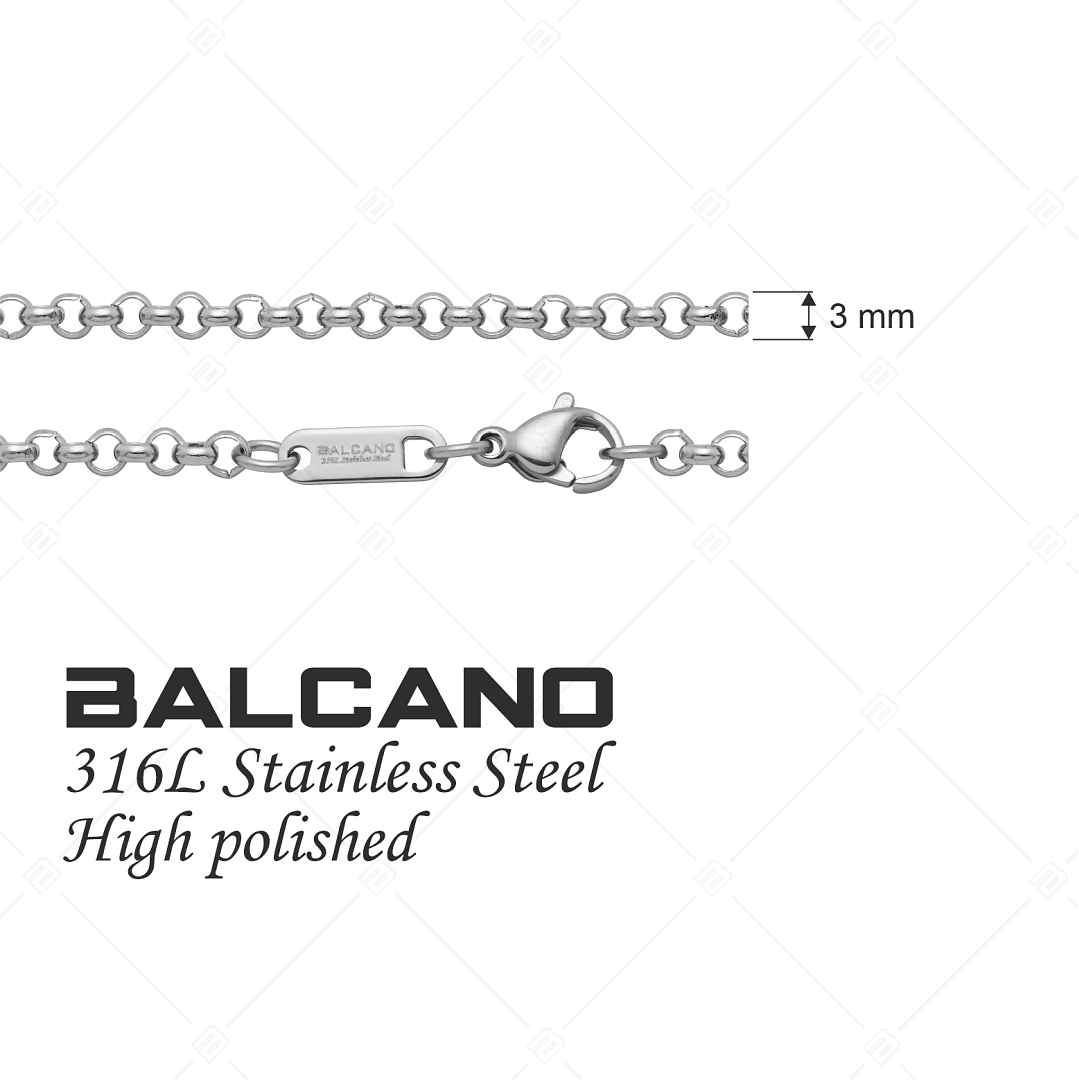 BALCANO - Belcher / Nemesacél roló lánc típusú nyaklánc magasfényű polírozással - 3 mm (341305BC97)