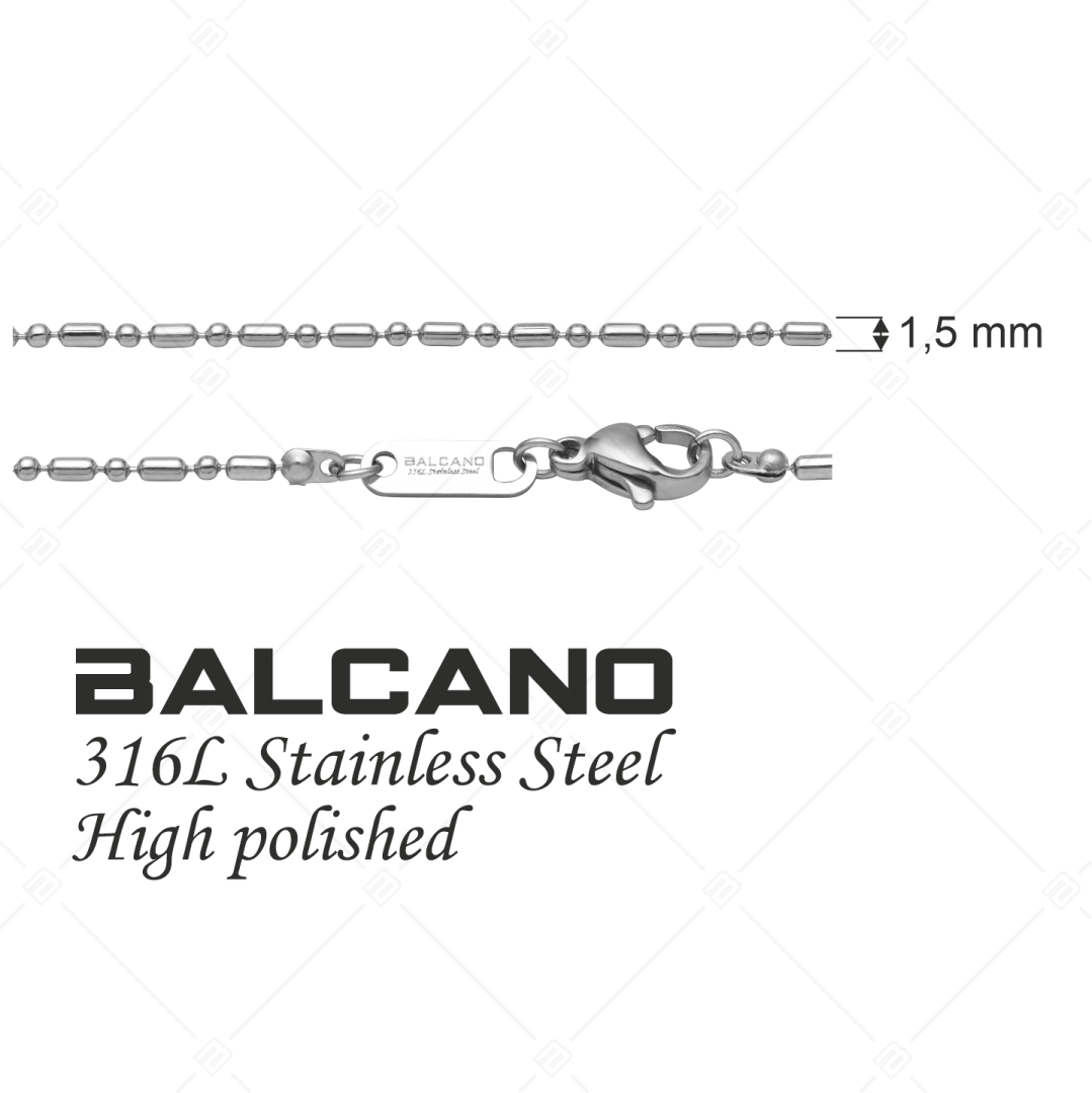 BALCANO - Ball & Bar / Nemesacél bogyós-pálcás szemes nyaklánc magasfényű polírozással - 1,5 mm (341322BC97)