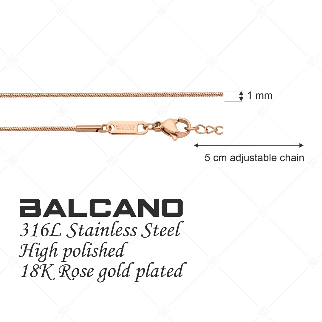 BALCANO - Square Snake / Nemesacél szögletes kígyólánc típusú nyaklánc 18K rozé arany bevonattal - 1 mm (341340BC96)