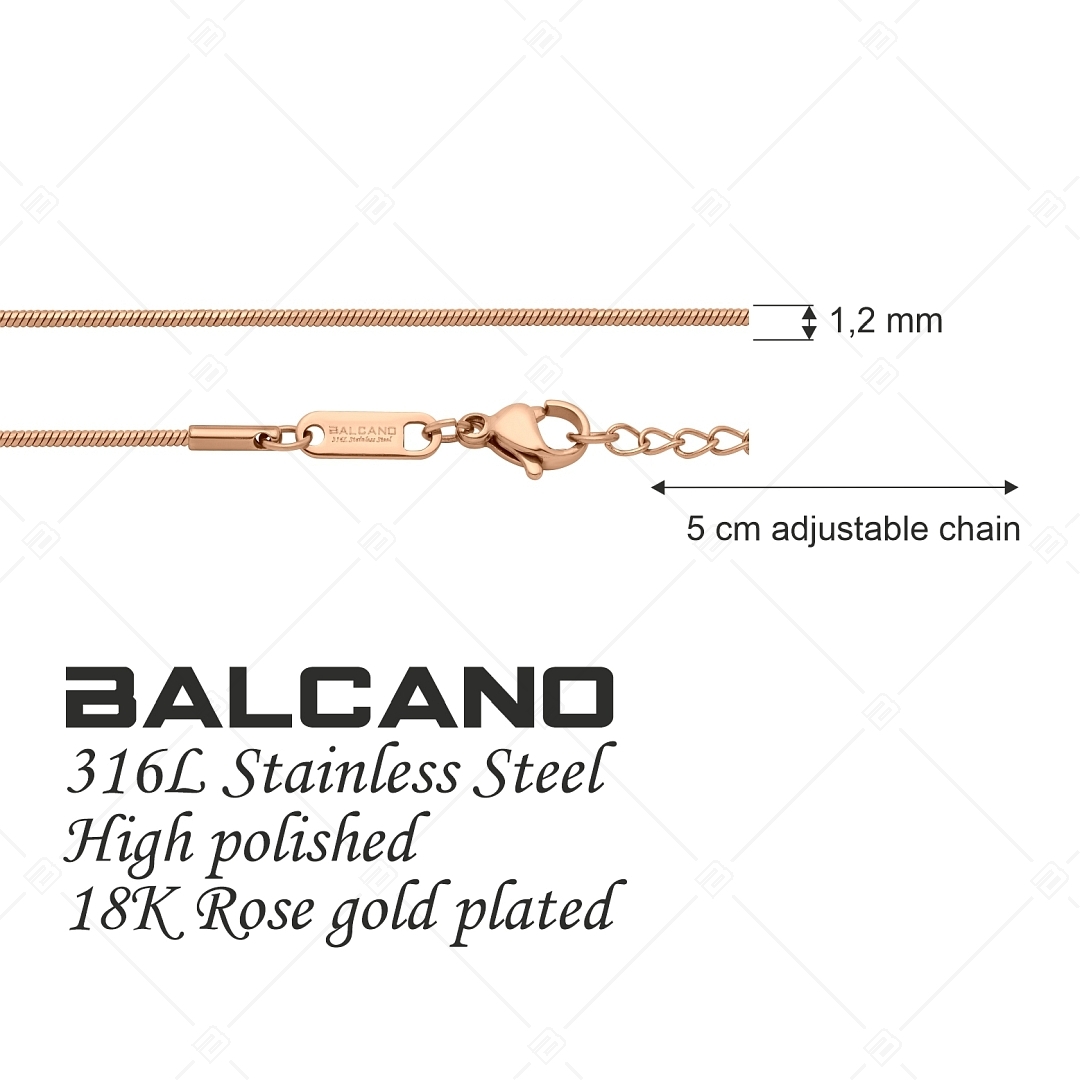BALCANO - Square Snake / Nemesacél szögletes kígyólánc típusú nyaklánc 18K rozé arany bevonattal- 1,2 mm (341341BC96)