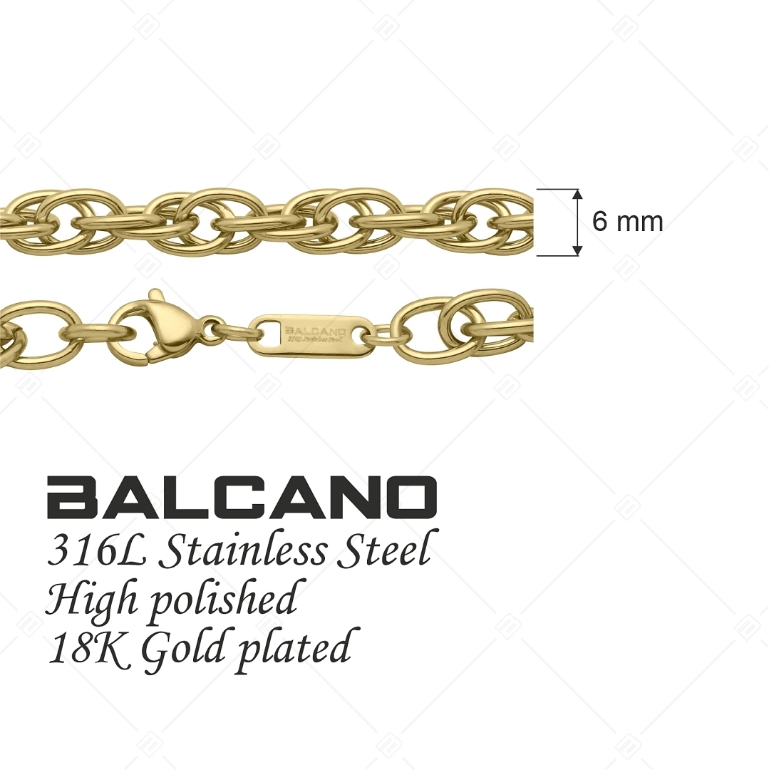 BALCANO - Prince of Wales / Nemesacél walesi szemes nyaklánc 18K arany bevonattal - 6 mm (341358BC88)