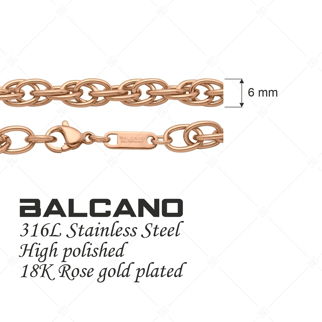 BALCANO - Prince of Wales / Nemesacél walesi szemes nyaklánc 18K rozé arany bevonattal - 6 mm (341358BC96)