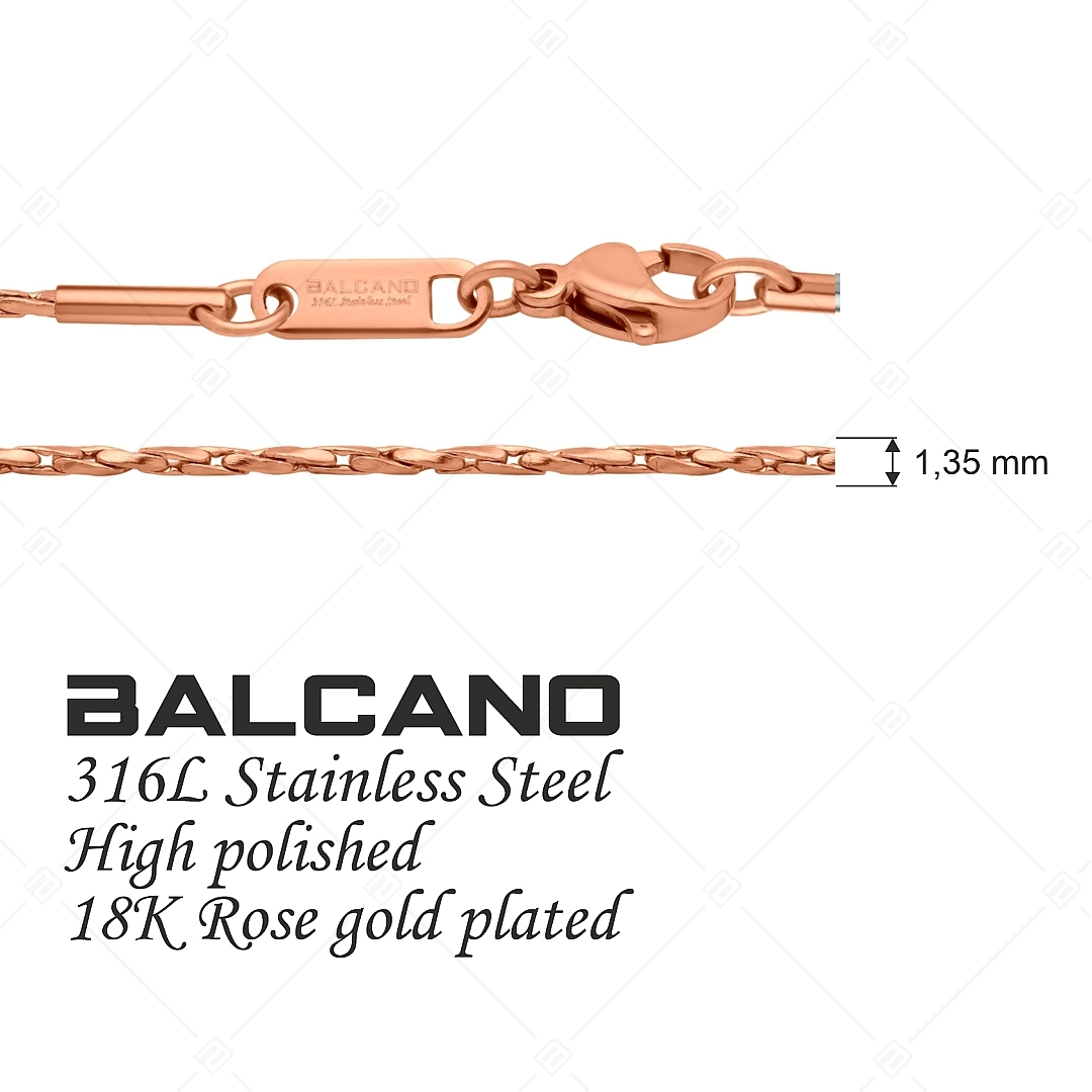 BALCANO - Twisted Cobra / Nemesacél csavart kobra lánc típusú nyaklánc 18K rozé arany bevonattal - 1,35 mm (341361BC96)