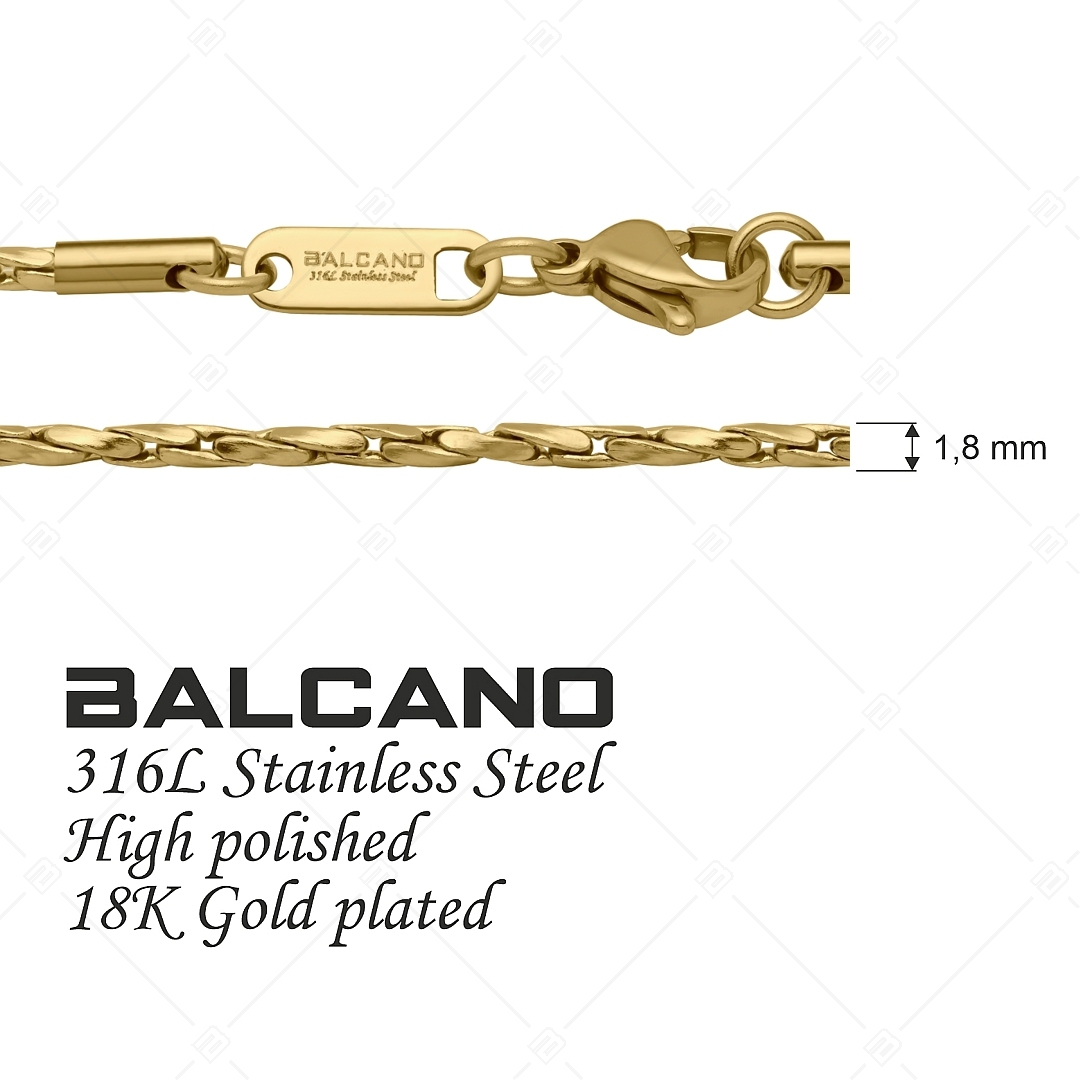 BALCANO - Twisted Cobra / Nemesacél csavart kobra lánc típusú nyaklánc 18K arany bevonattal - 1,8 mm (341362BC88)