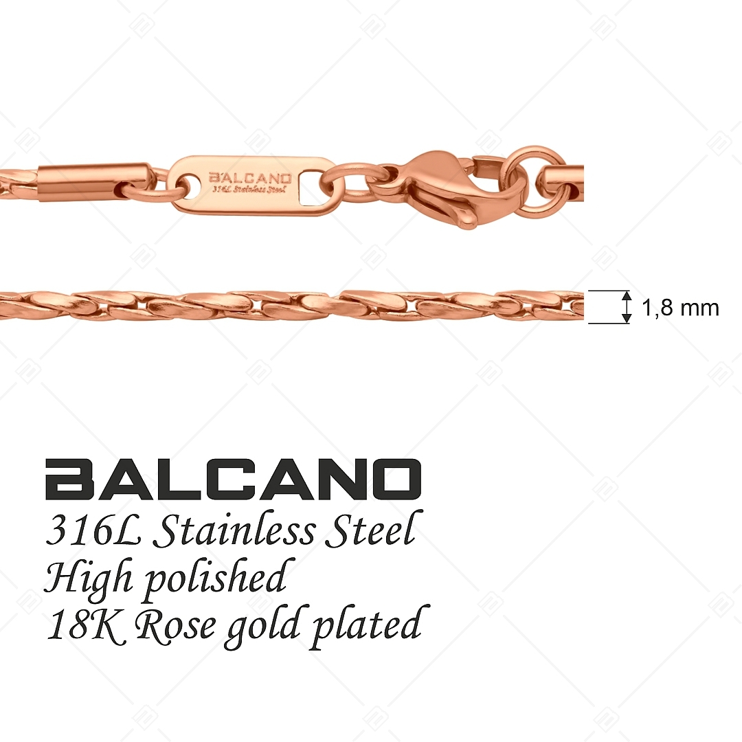 BALCANO - Twisted Cobra / Nemesacél csavart kobra lánc típusú nyaklánc 18K rozé arany bevonattal - 1,8 mm (341362BC96)