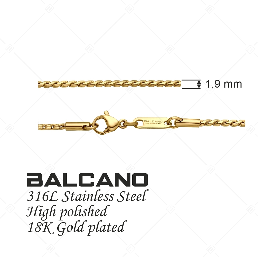 BALCANO - Spiga / Nemesacél fűzött lánc típusú nyaklánc 18K arany bevonattal - 1,9 mm (341403BC88)