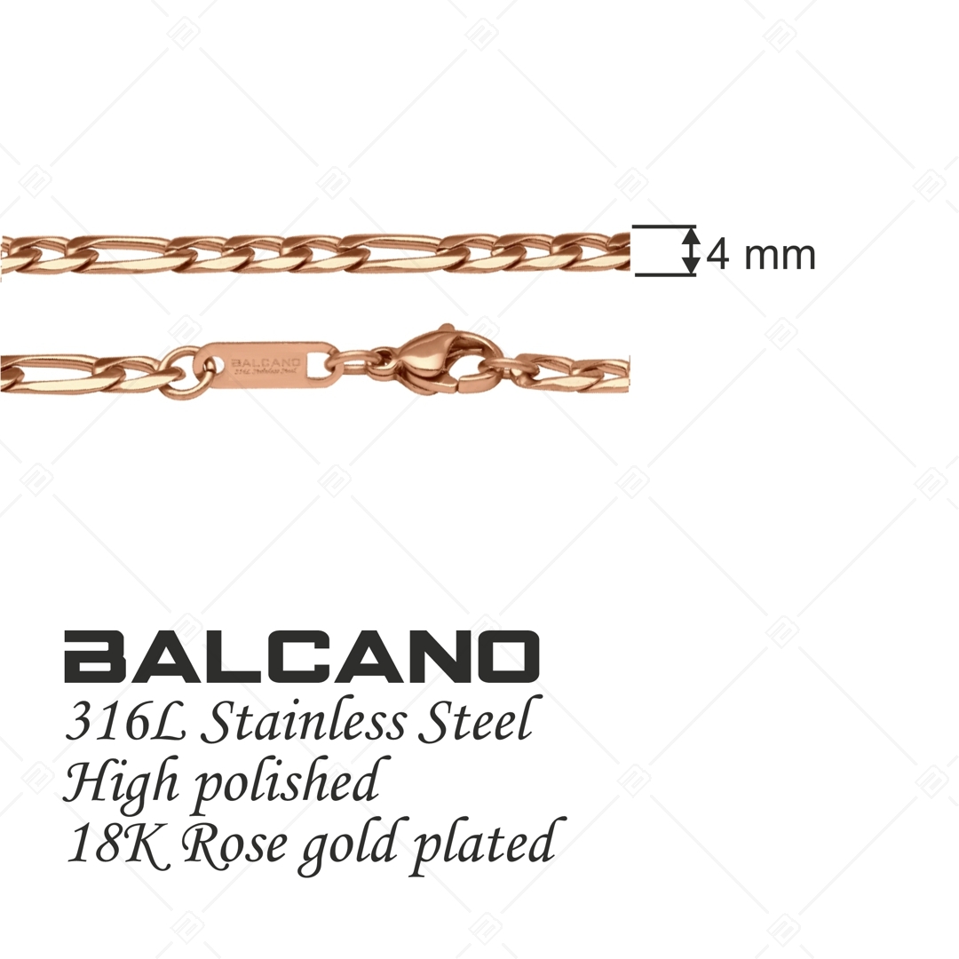 BALCANO - Figaro / Nemesacél figaró 3+1 szemes nyaklánc 18K rozé arany bevonattal - 4 mm (341417BC96)