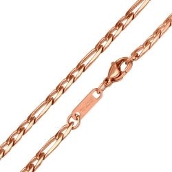 BALCANO - Figaro / Nemesacél figaró 3+1 szemes nyaklánc, 18K rozé arany bevonattal - 4 mm