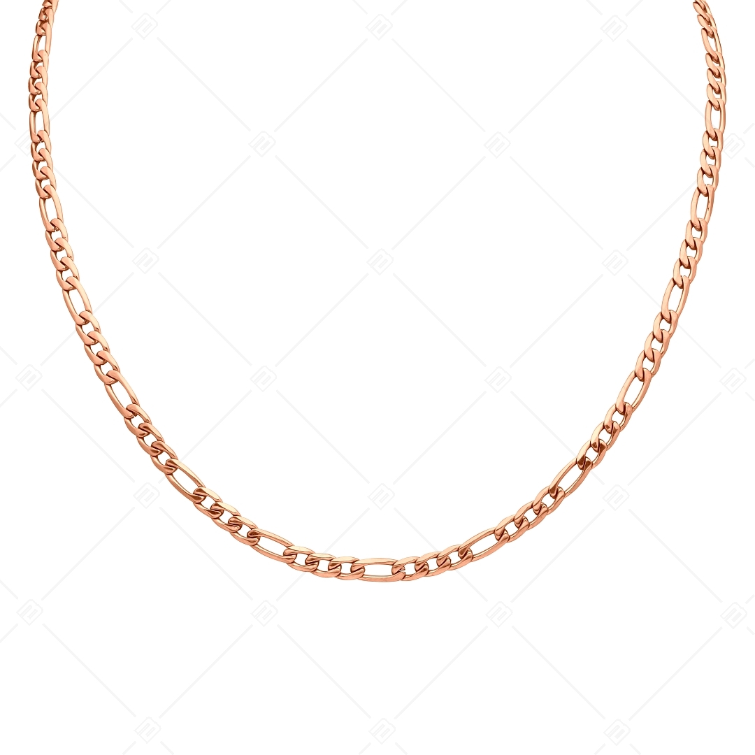 BALCANO - Figaro / Nemesacél figaró 3+1 szemes nyaklánc 18K rozé arany bevonattal - 4 mm (341417BC96)