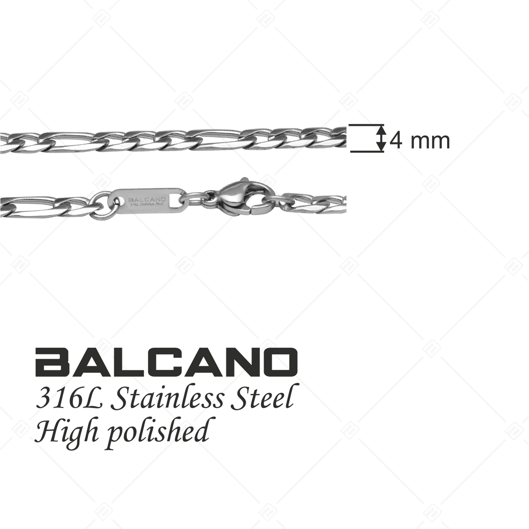 BALCANO - Figaro / Nemesacél figaró 3+1 szemes nyaklánc magasfényű polírozással - 4 mm (341417BC97)