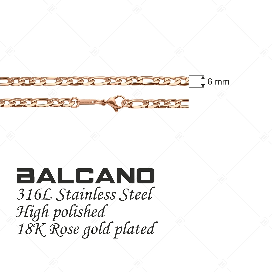 BALCANO - Figaro / Nemesacél figaró 3+1 szemes nyaklánc 18K rozé arany bevonattal - 6 mm (341418BC96)