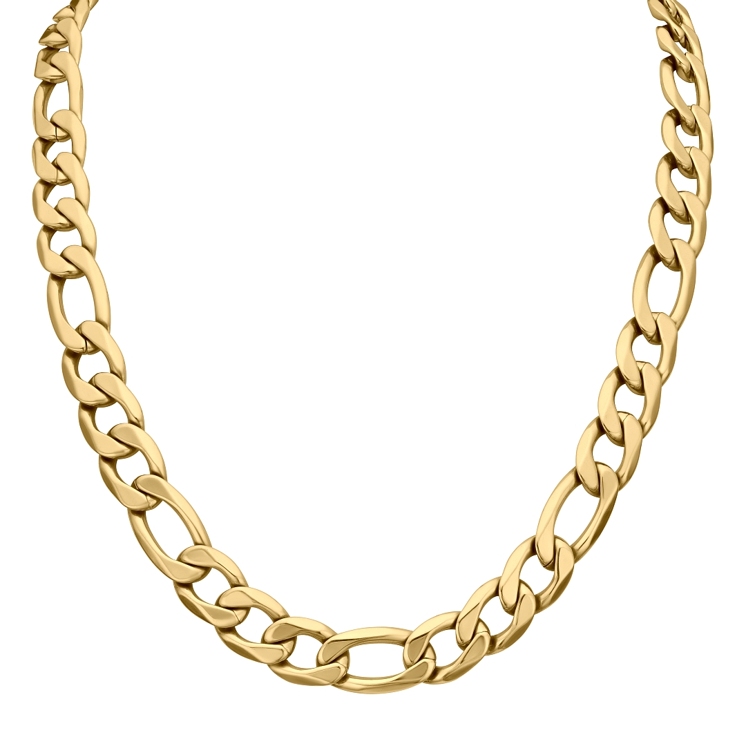 BALCANO - Figaro / Nemesacél figaró 3+1 szemes nyaklánc 18K arany bevonattal - 12 mm (341420BC88)