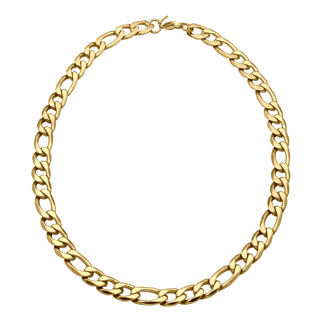 BALCANO - Figaro / Nemesacél figaró 3+1 szemes nyaklánc 18K arany bevonattal - 12 mm (341420BC88)