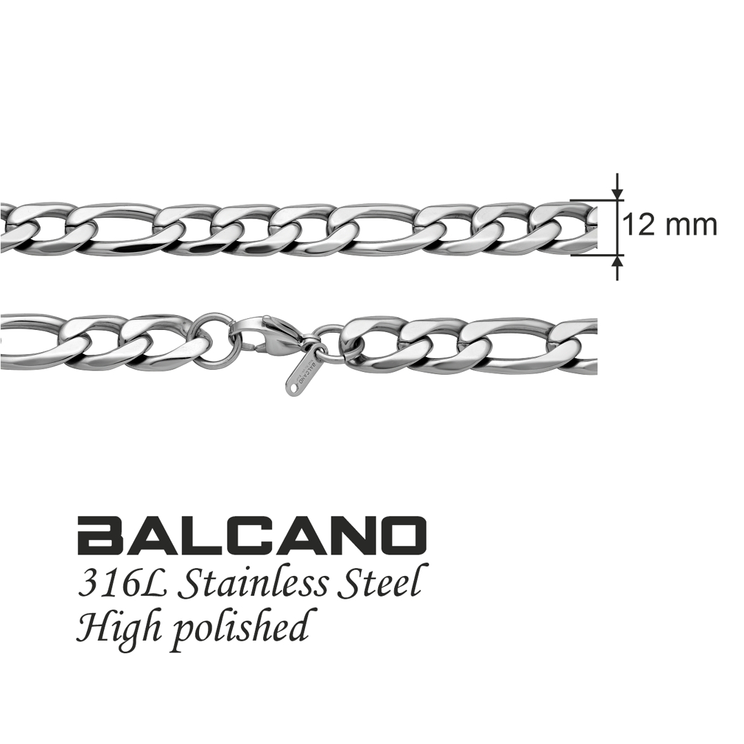 BALCANO - Figaro / Nemesacél figaró 3+1 szemes nyaklánc magasfényű polírozással - 12 mm (341420BC97)