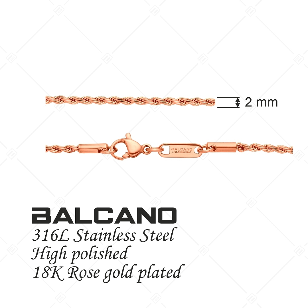 BALCANO - Rope / Kötél lánc típusú nyaklánc 18K rozé arany bevonattal - 2 mm (341433BC96)