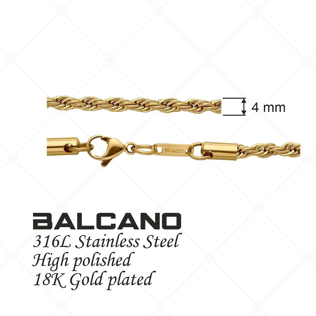 BALCANO - Rope / Kötél lánc típusú nyaklánc 18K arany bevonattal - 4 mm (341436BC88)