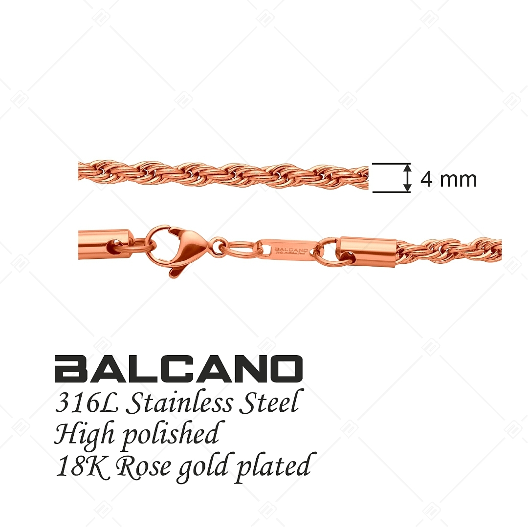 BALCANO - Rope / Kötél lánc típusú nyaklánc 18K rozé arany bevonattal - 4 mm (341436BC96)
