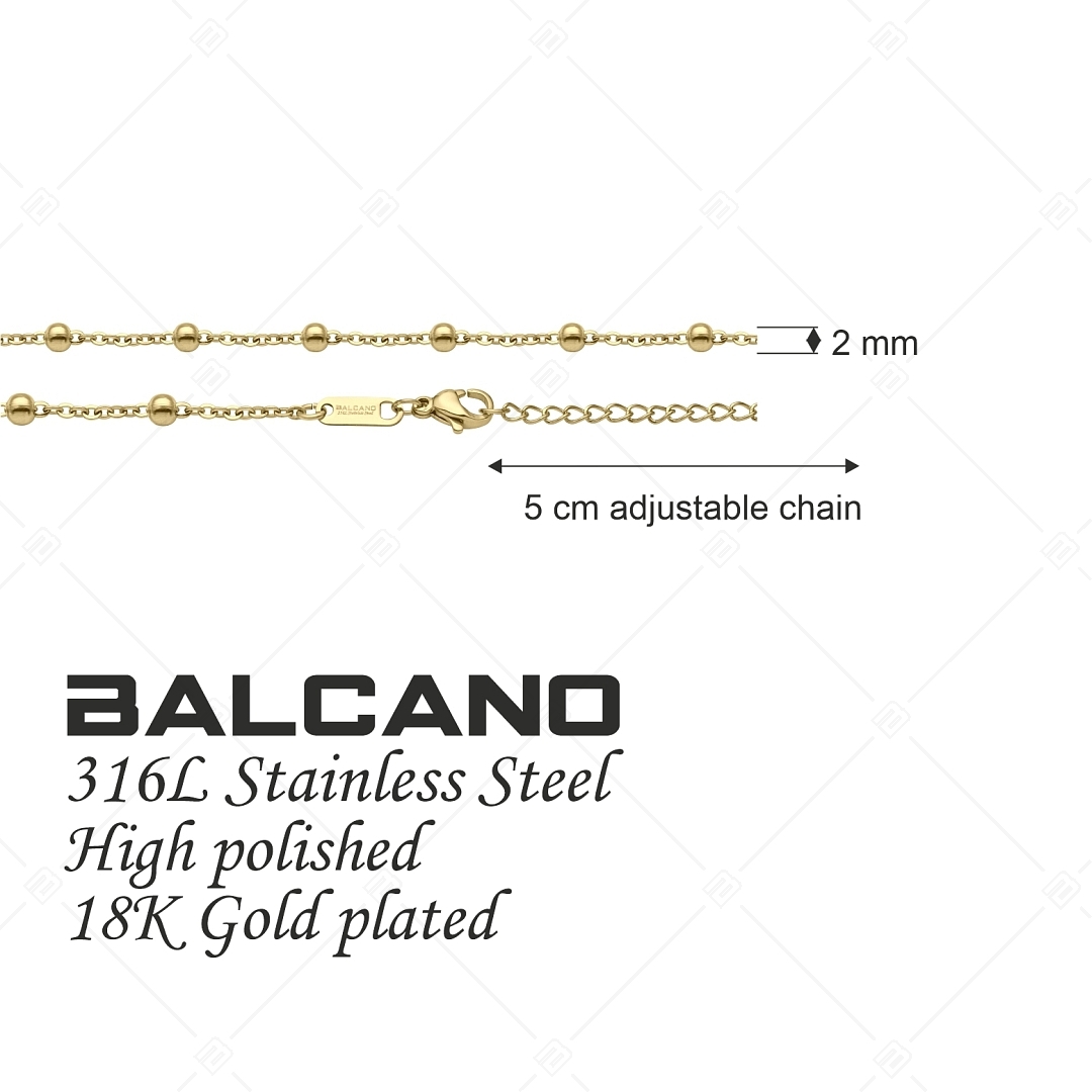 BALCANO - Beaded Cable / Nemesacél bogyós anker nyaklánc 18K arany bevonattal- 2 mm (341453BC88)