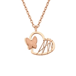 BALCANO - Papillon / Pillangós szív alakú nemesacél medál nyaklánc, 18K rozé arany bevonattal
