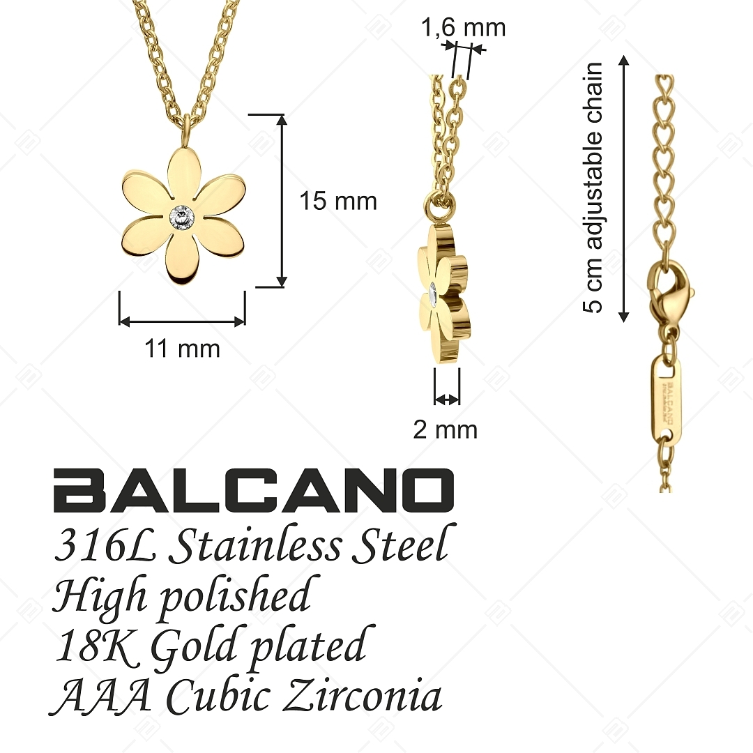 BALCANO - Dahlia / Nemesacél anker nyaklánc virágos medállal, 18K arany bevonattal (341475BC88)