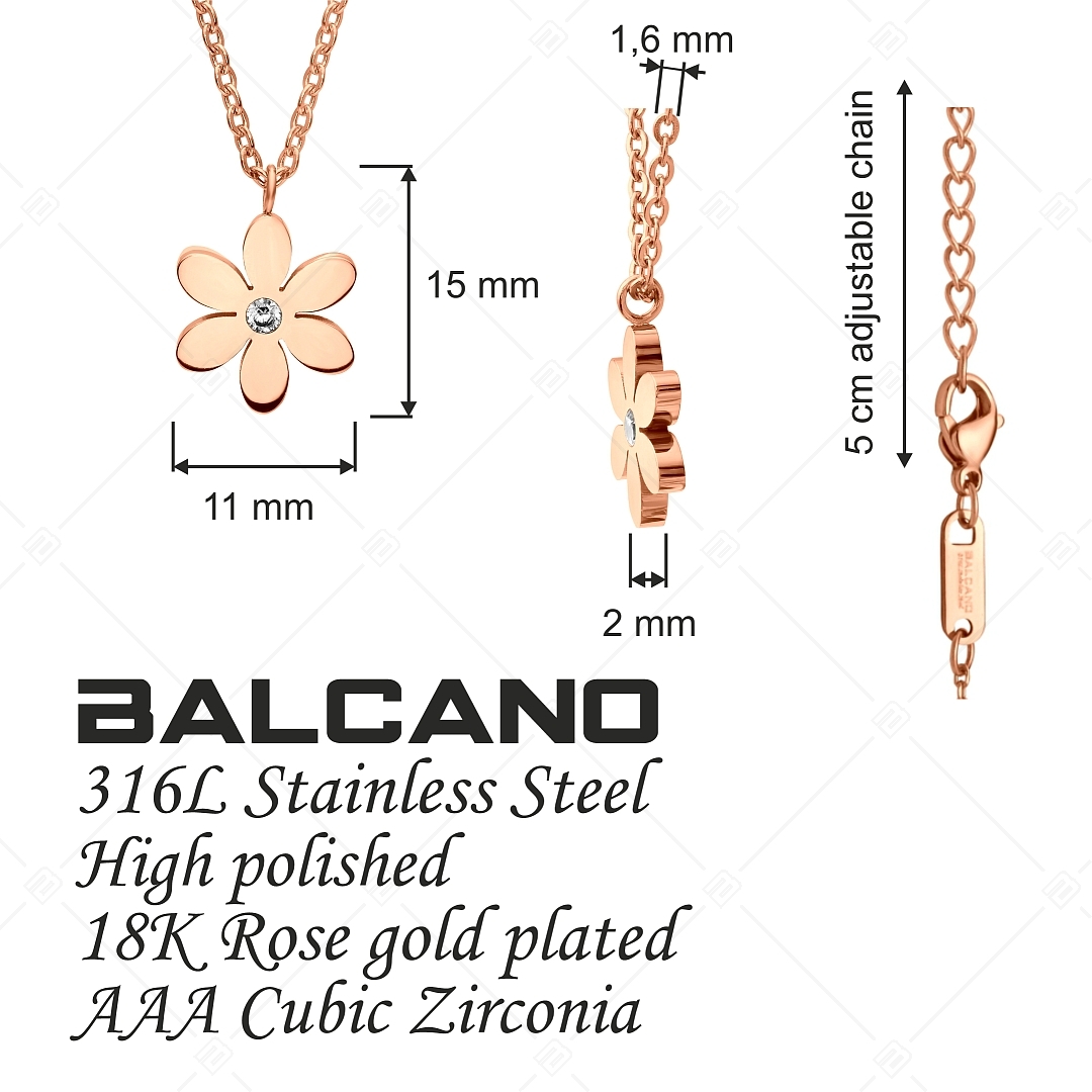 BALCANO - Dahlia / Nemesacél anker nyaklánc virágos medállal, 18K rozé arany bevonattal (341475BC96)