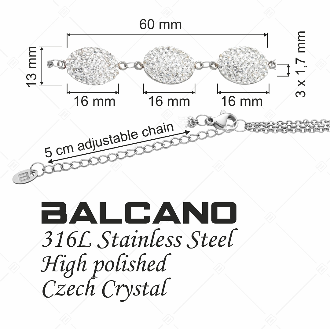 BALCANO - Oliva / Háromsoros nemesacél lánc karkötő ovális kristály charmokkal (441004BC00)
