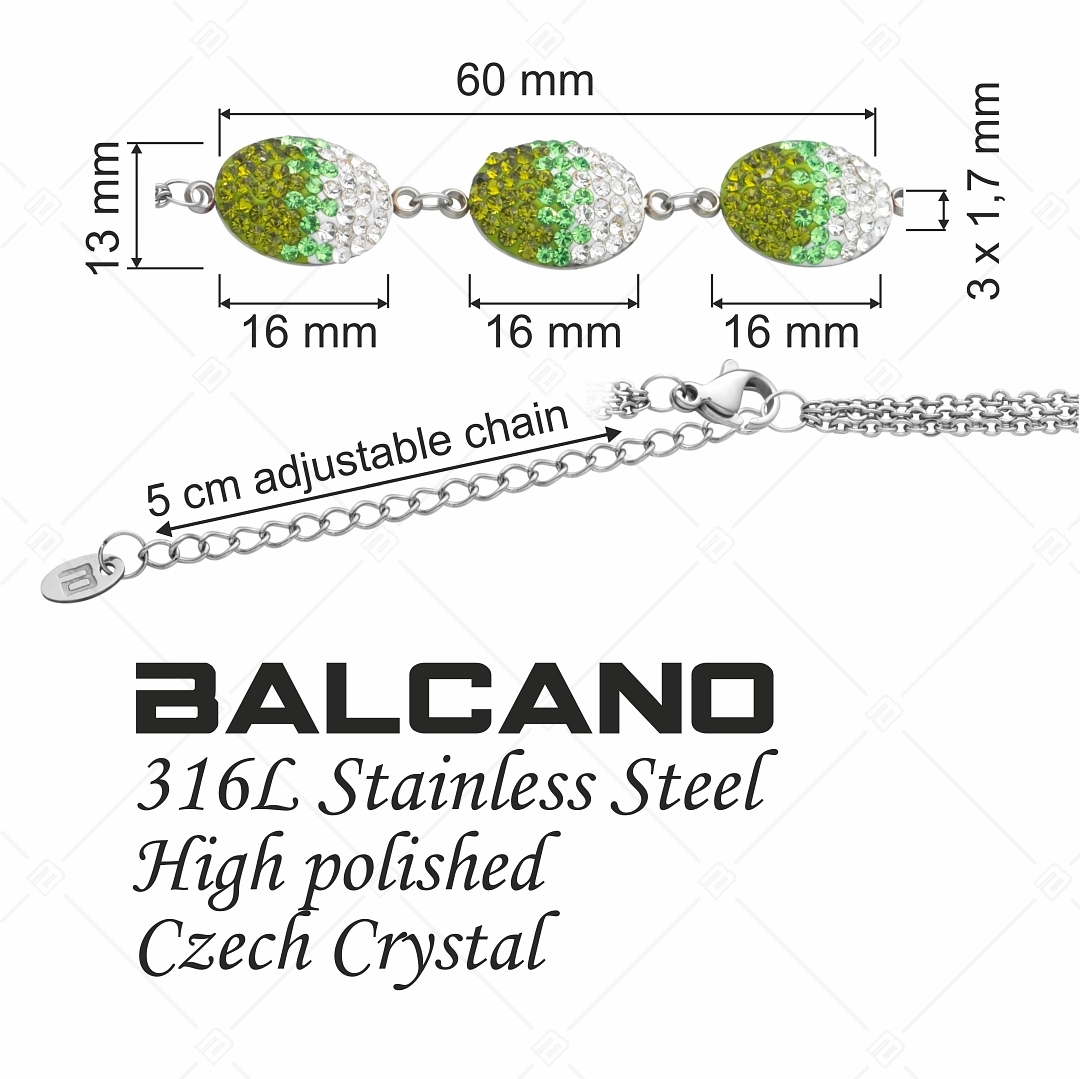 BALCANO - Oliva / Háromsoros nemesacél lánc karkötő ovális kristály charmokkal (441004BC03)