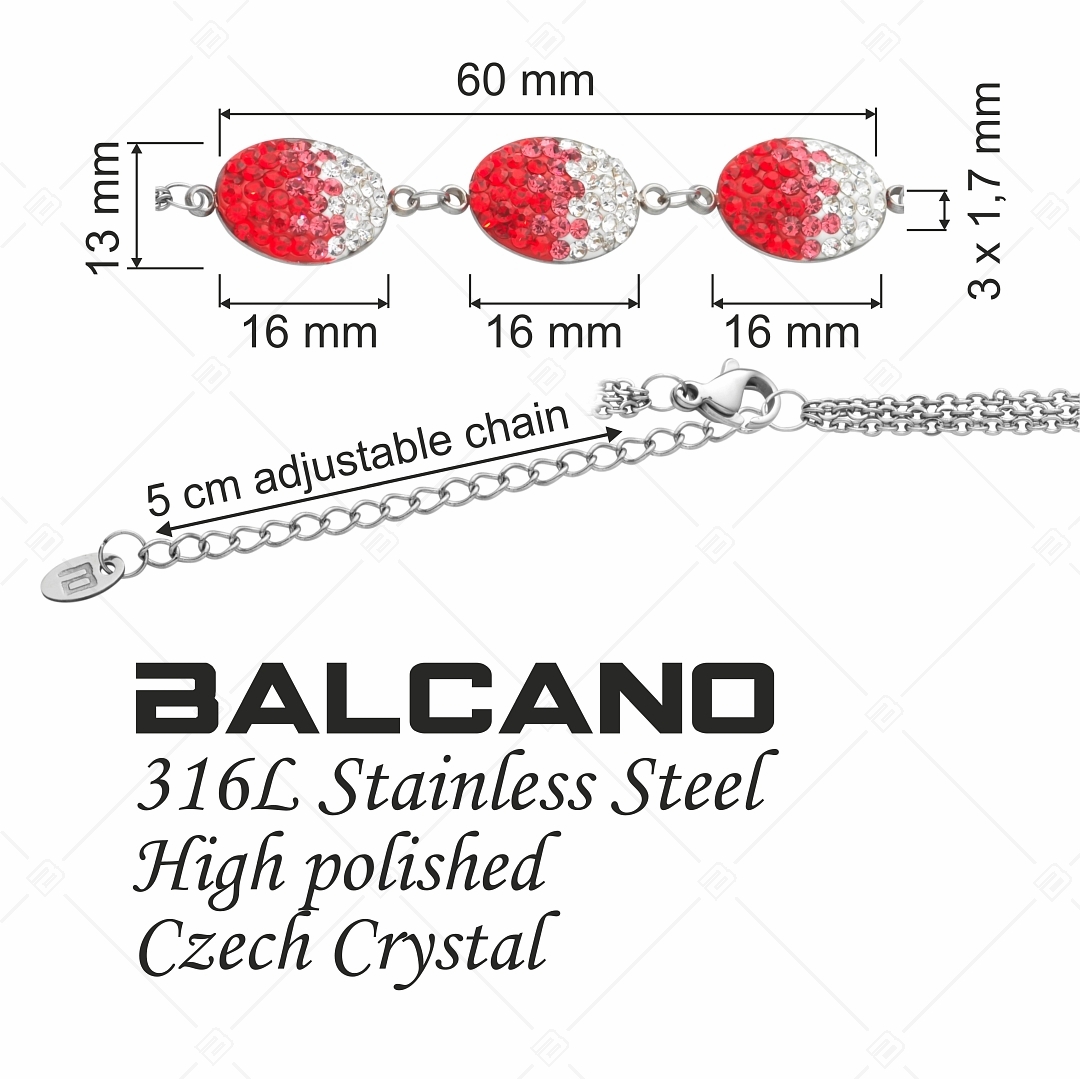 BALCANO - Oliva / Háromsoros nemesacél lánc karkötő ovális kristály charmokkal (441004BC93)