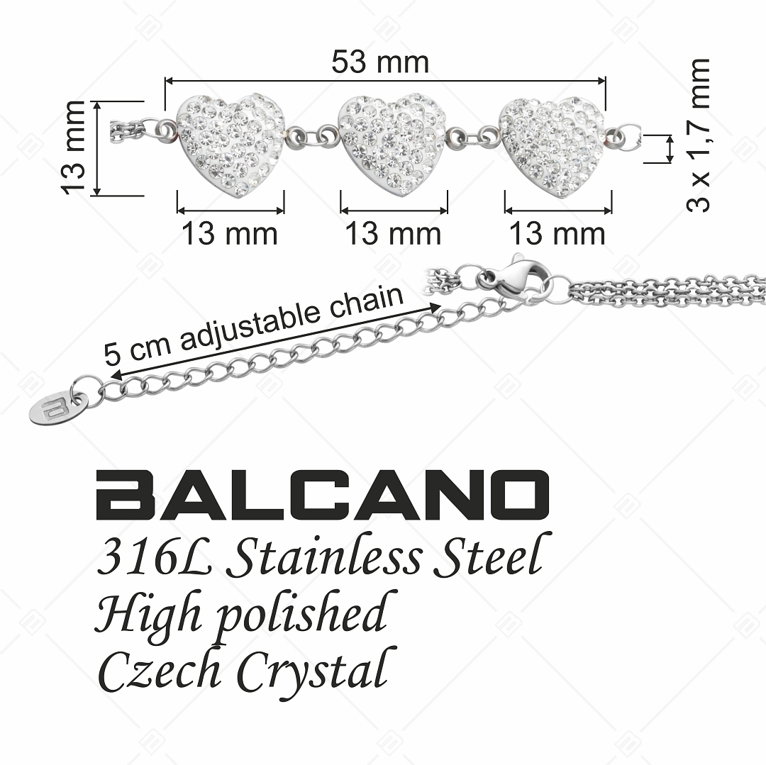 Crystal Dream - Cuore / Háromsoros lánc karkötő szív alakú kristály charmokkal (441005BC00)