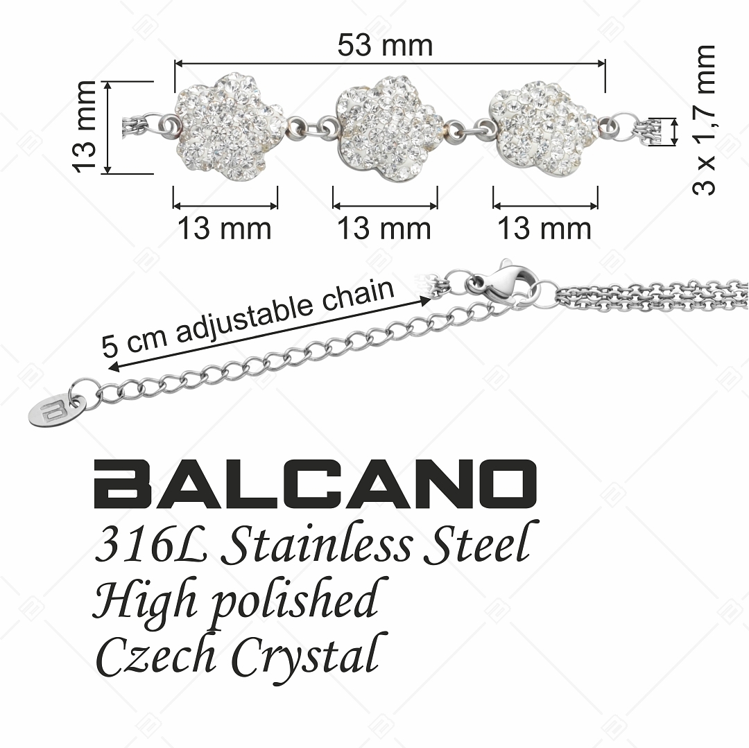 BALCANO - Fiore / Háromsoros nemesacél lánc karkötő virág formájú kristály charmokkal (441006BC00)