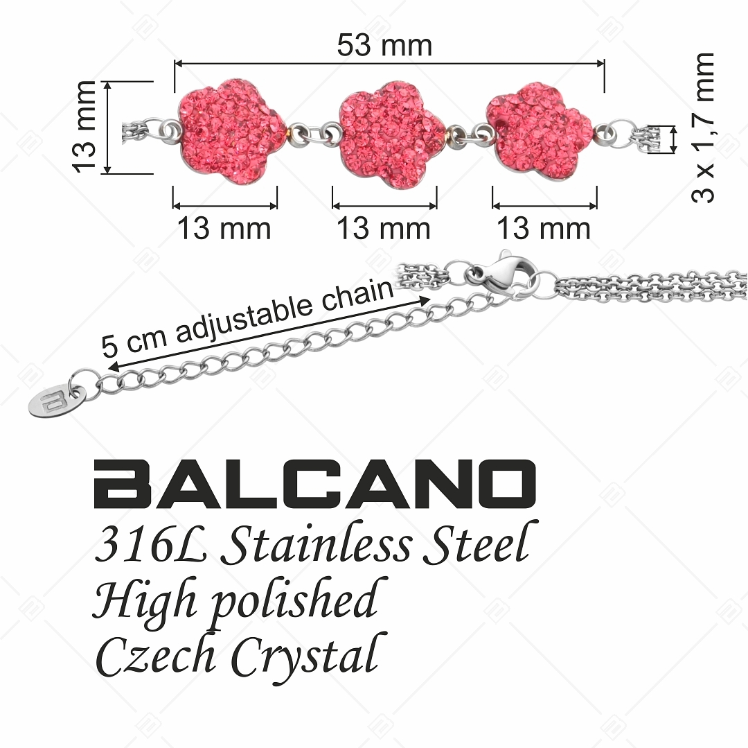 BALCANO - Fiore / Háromsoros nemesacél lánc karkötő virág formájú kristály charmokkal (441006BC86)