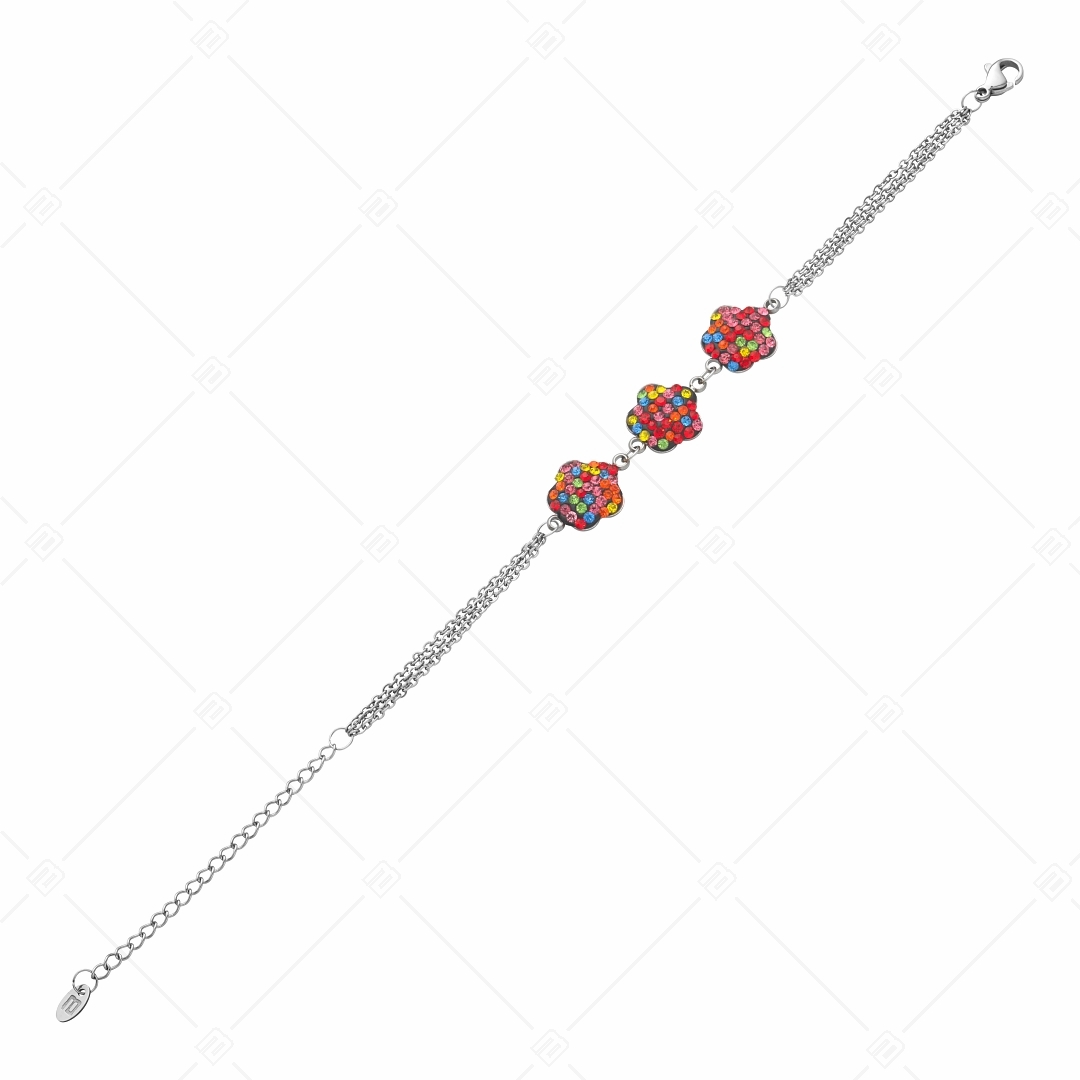 BALCANO - Fiore / Háromsoros nemesacél lánc karkötő virág formájú kristály charmokkal (441006BC89)