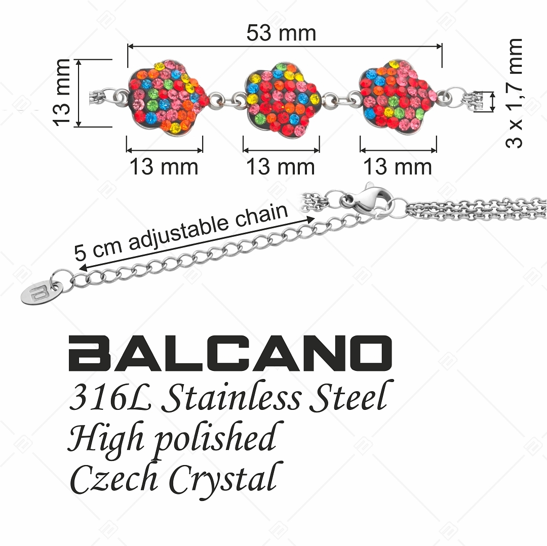 BALCANO - Fiore / Háromsoros nemesacél lánc karkötő virág formájú kristály charmokkal (441006BC89)