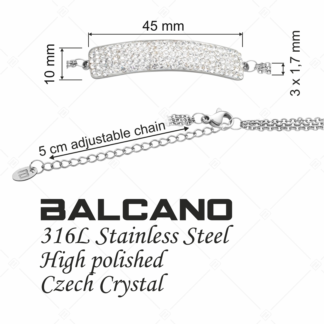 BALCANO - Tesoro / Háromsoros nemesacél lánc karkötő íves kristály fejrésszel (441007BC00)