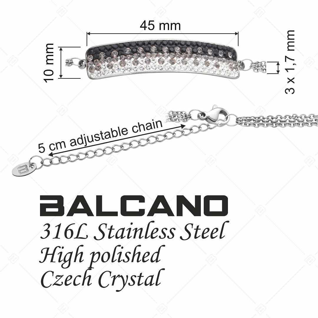 BALCANO - Tesoro / Háromsoros nemesacél lánc karkötő íves kristály fejrésszel (441007BC01)