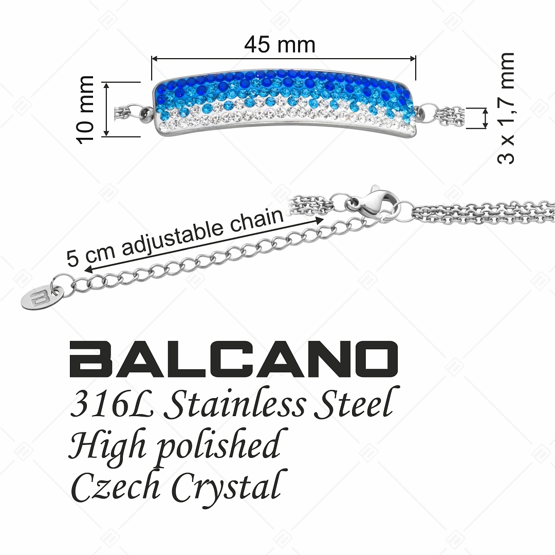 BALCANO - Tesoro / Háromsoros nemesacél lánc karkötő íves kristály fejrésszel (441007BC04)