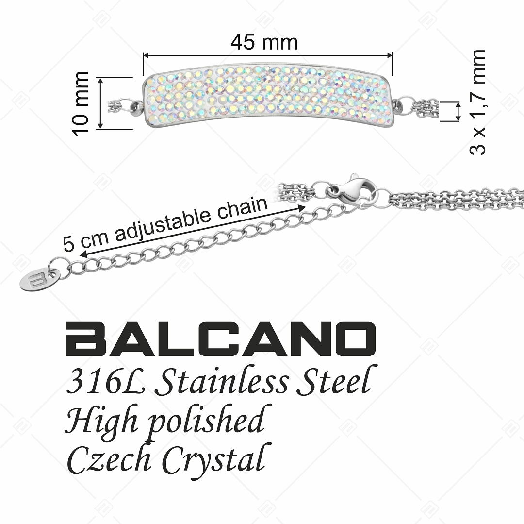 BALCANO - Tesoro / Háromsoros nemesacél lánc karkötő íves kristály fejrésszel (441007BC09)